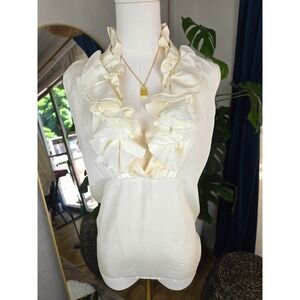 J. Crew Silk Ruffle Sleeveless Top Blouse Elegant Party Tank Ivory Size 12